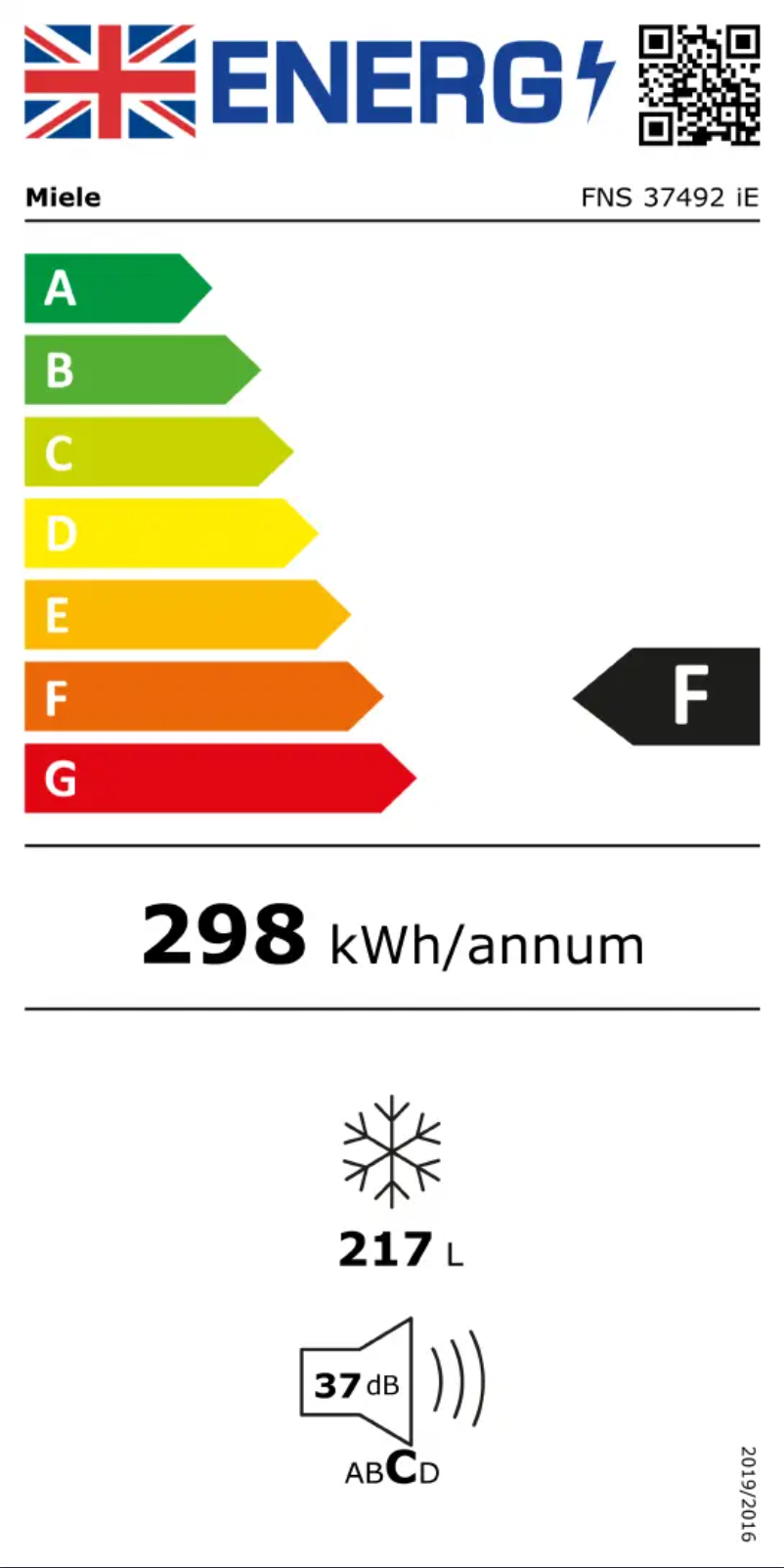 Page 1 de la notice Label énergétique Miele FNS 37492 iE