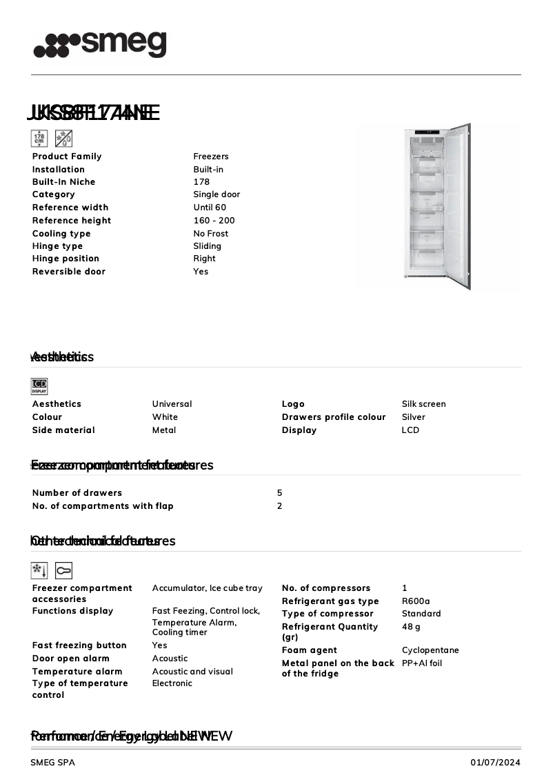 Page n°1 - Fiche technique Smeg UKS8F174NE