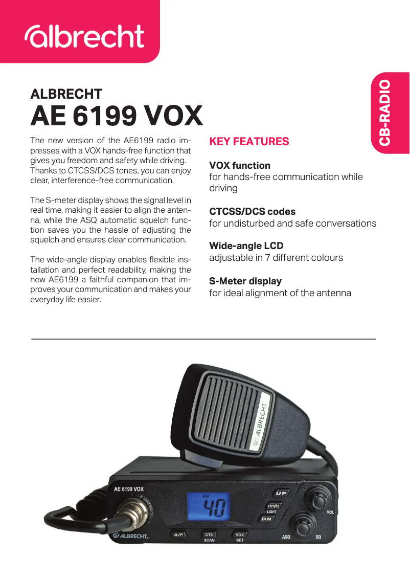 Página 1 del manual Ficha técnica Albrecht AE 6199 NRC