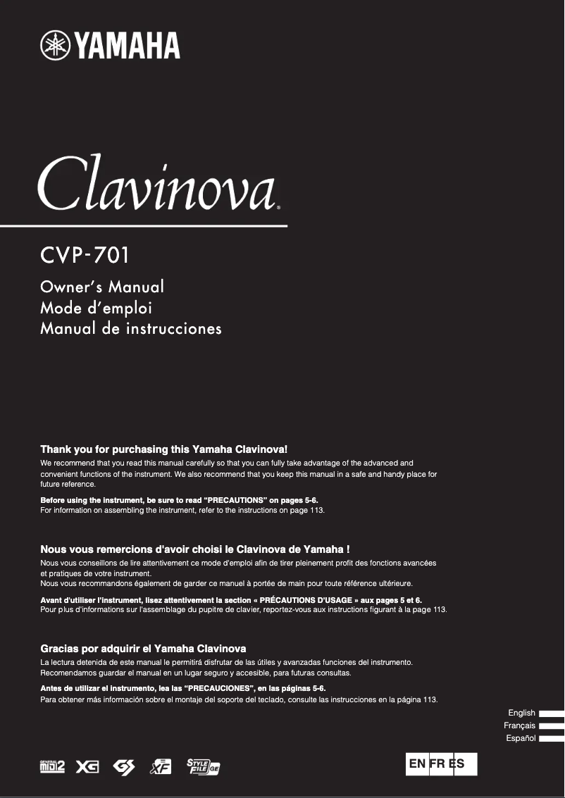 Page n°1 - Manuel utilisateur Yamaha Clavinova CVP-701