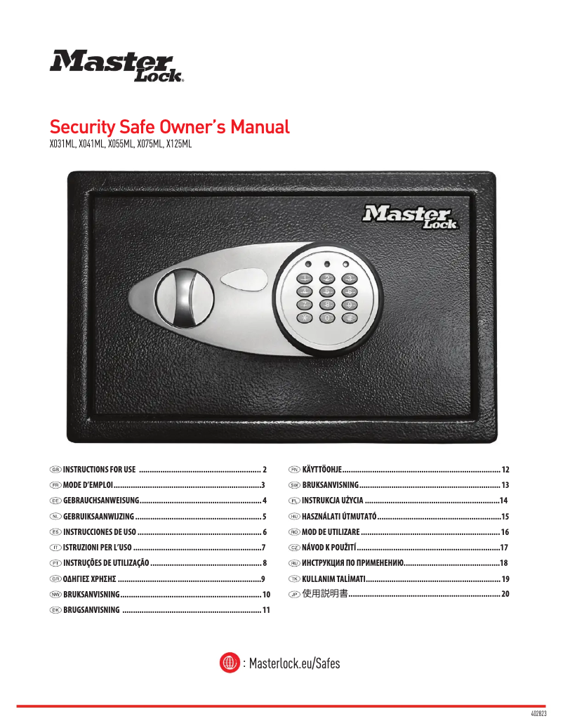 Page 1 de la notice Manuel utilisateur Master Lock X125ML