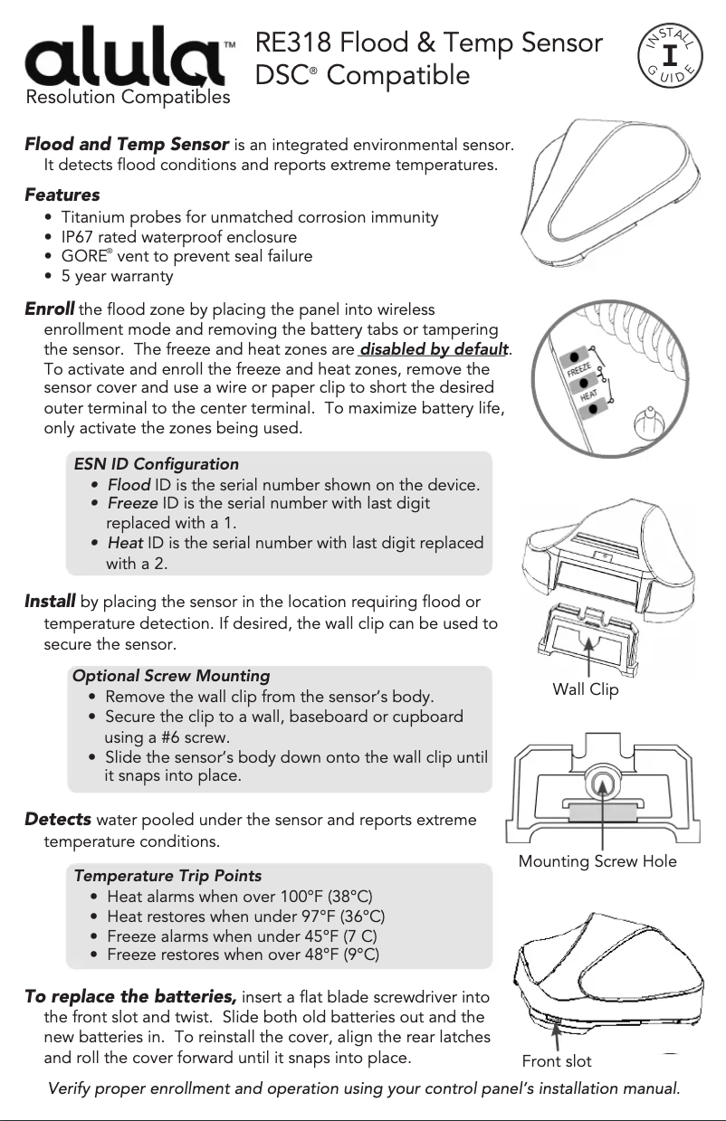 Page n°1 - Manuel utilisateur Alula RE318