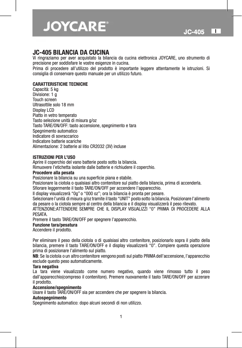 Image de la première page du manuel de l'appareil JC-405