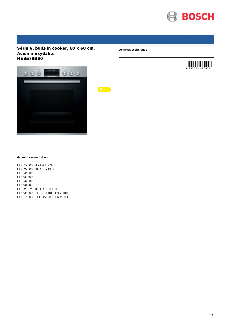 Página 1 del manual Ficha técnica Bosch HEB578BS0