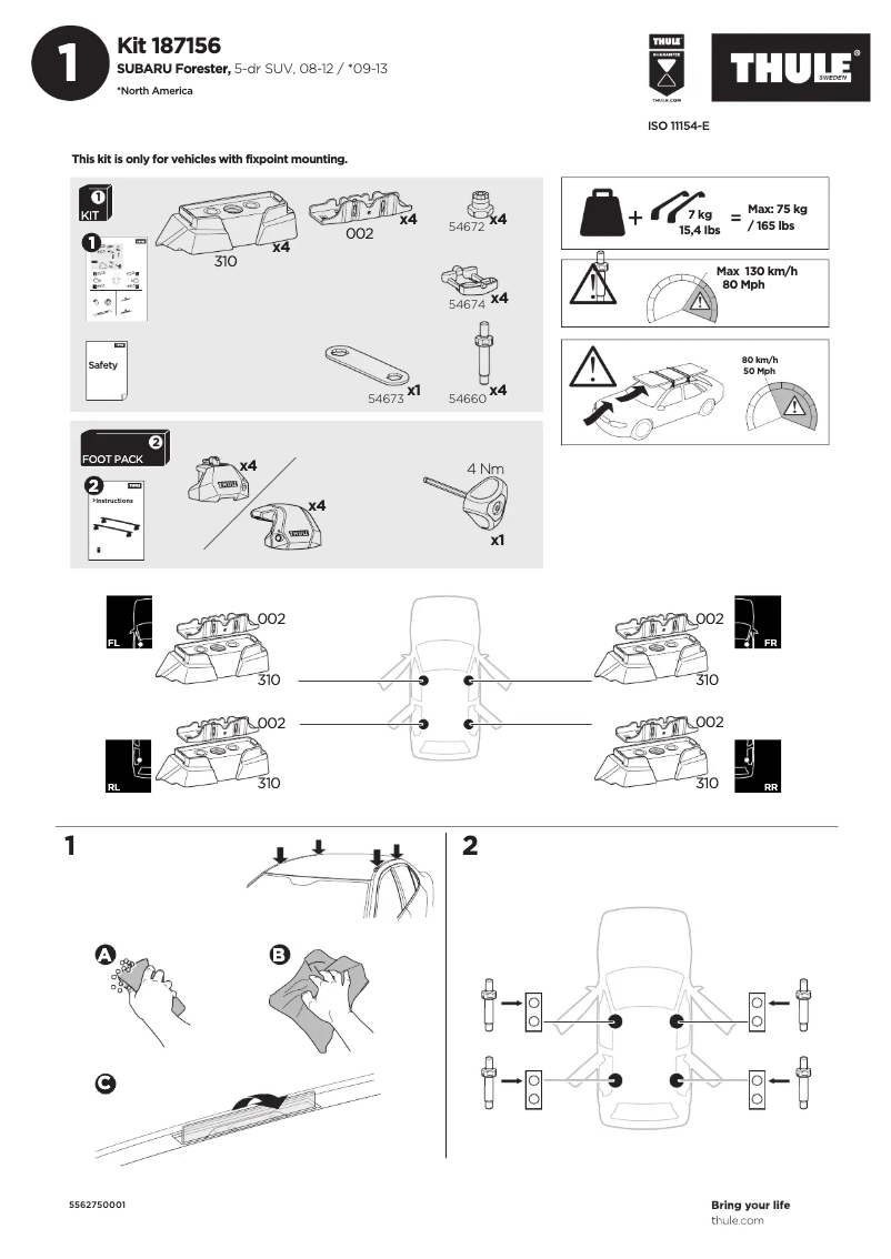 Page 1 de la notice Manuel utilisateur Thule Kit 187156