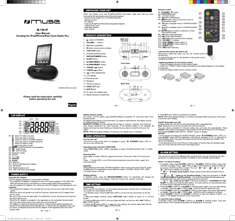 Image de la première page du manuel de l'appareil M-158 IPW