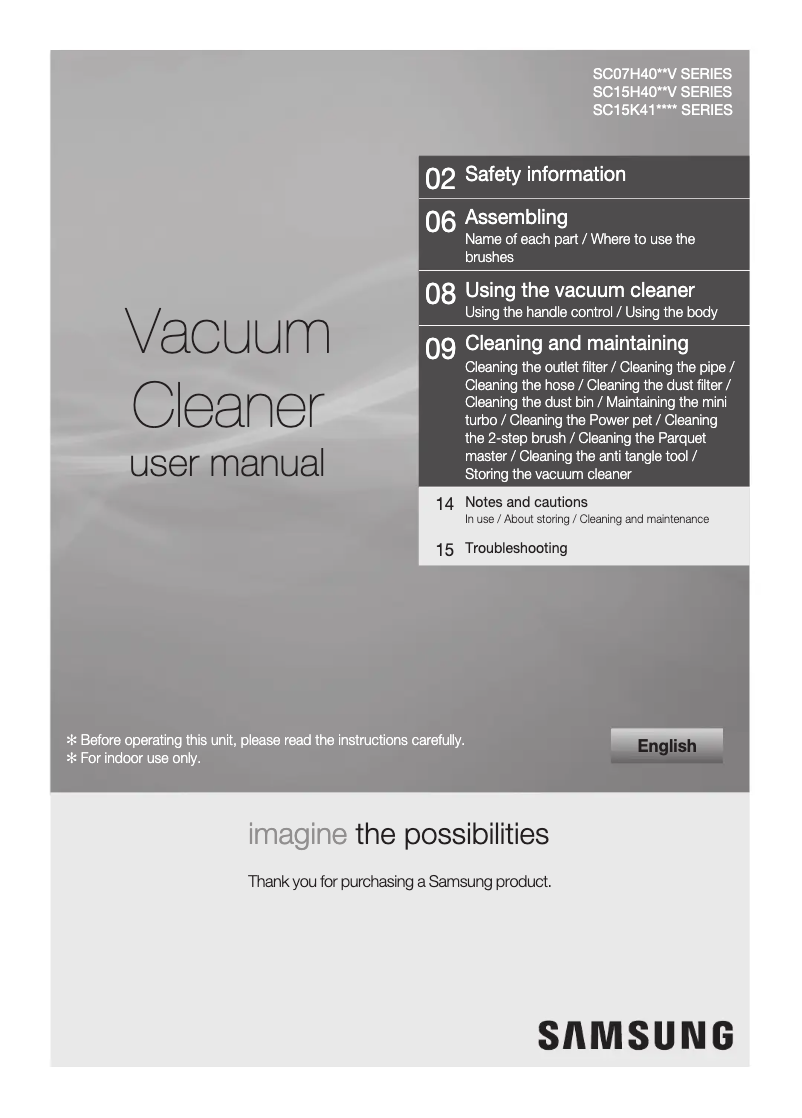 Page n°1 - Manuel utilisateur Samsung SC15K4170VP