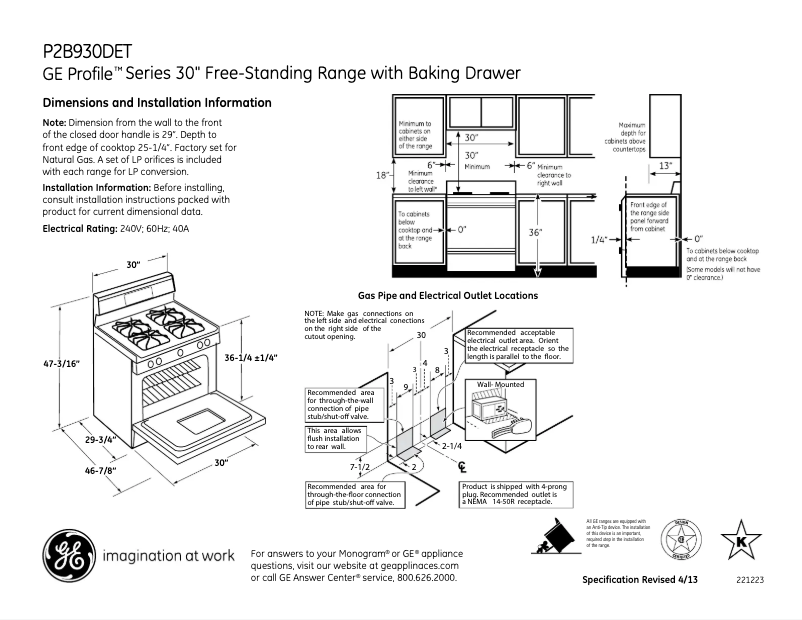 Page n°1 - Fiche technique GE Profile P2B930DETBB