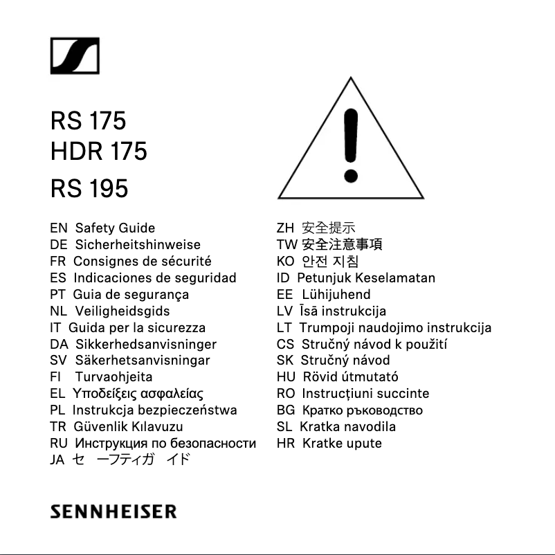 Page n°1 - Instructions de sécurité Sennheiser RS 195