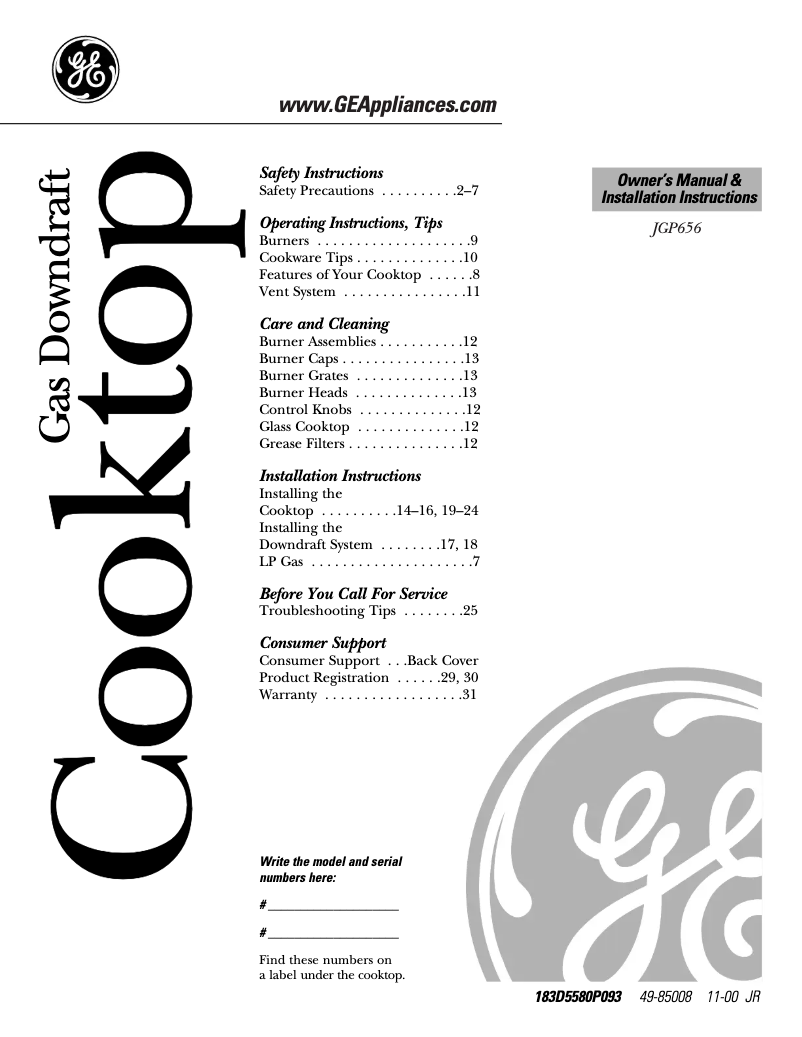 Page n°1 - Guide d'installation GE Profile JGP656WBWW