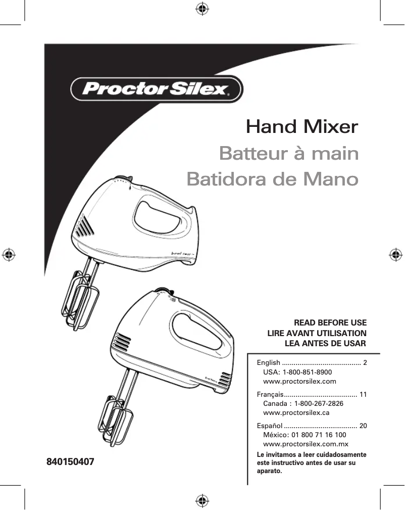 Página 1 del manual Manual de uso y mantenimiento Proctor Silex 62535Y