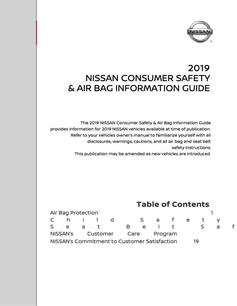 Página 1 del manual Instrucciones de seguridad Nissan NV Passenger (2019)