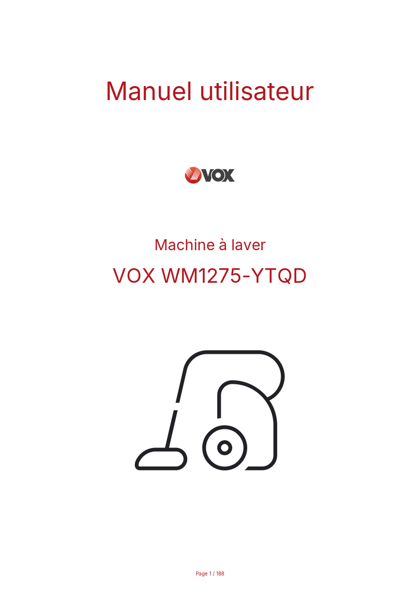 Page n°1 - Manuel utilisateur VOX WM1275-YTQD