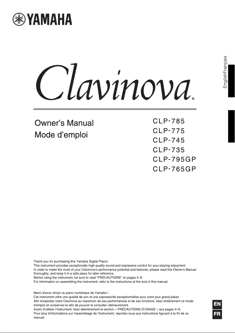 Image de la première page du manuel de l'appareil Clavinova CLP-795GP
