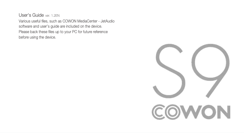 Page 1 de la notice Manuel utilisateur Cowon S9