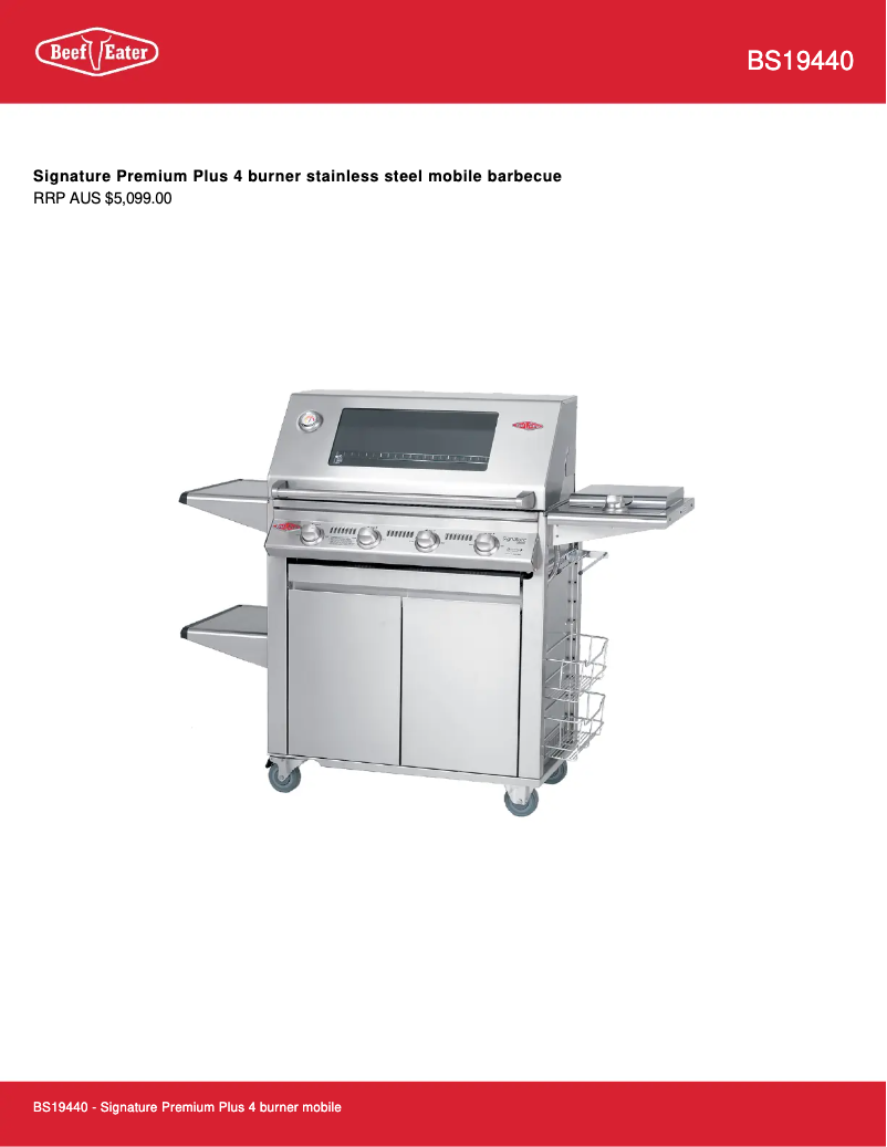 Page 1 de la notice Fiche technique BeefEater Signature BS19440