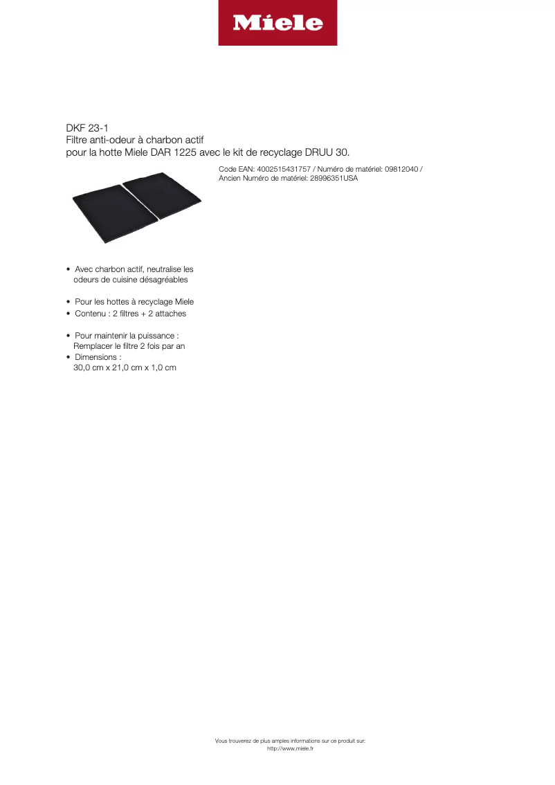 Page n°1 - Manuel utilisateur Miele DKF 23-1