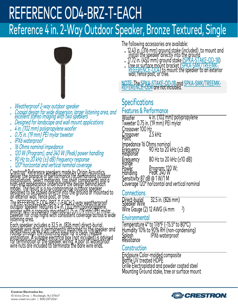 Página 1 del manual Ficha técnica Crestron OD4-BRZ