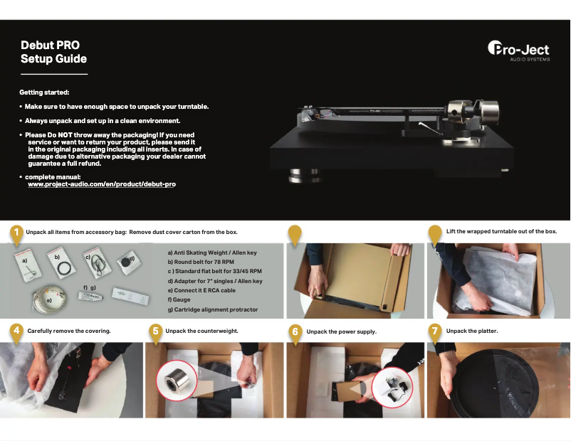 Page 1 of the manual User Manual Pro-Ject Debut PRO B