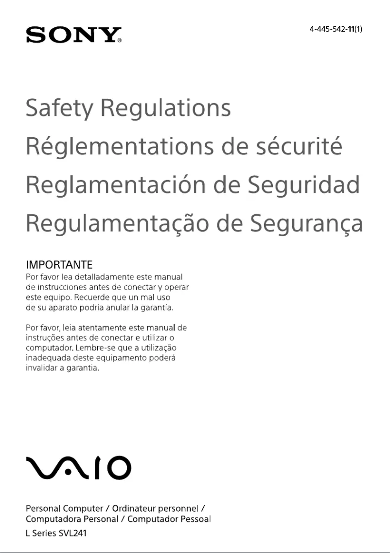 Page n°1 - Instructions de sécurité Sony Vaio SVL24127CDB