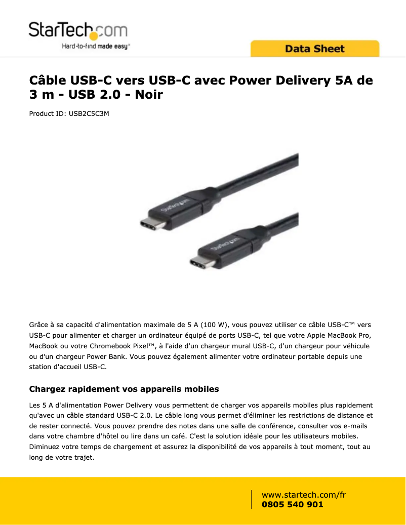 Page 1 de la notice Manuel utilisateur StarTech.com USB2C5C3M