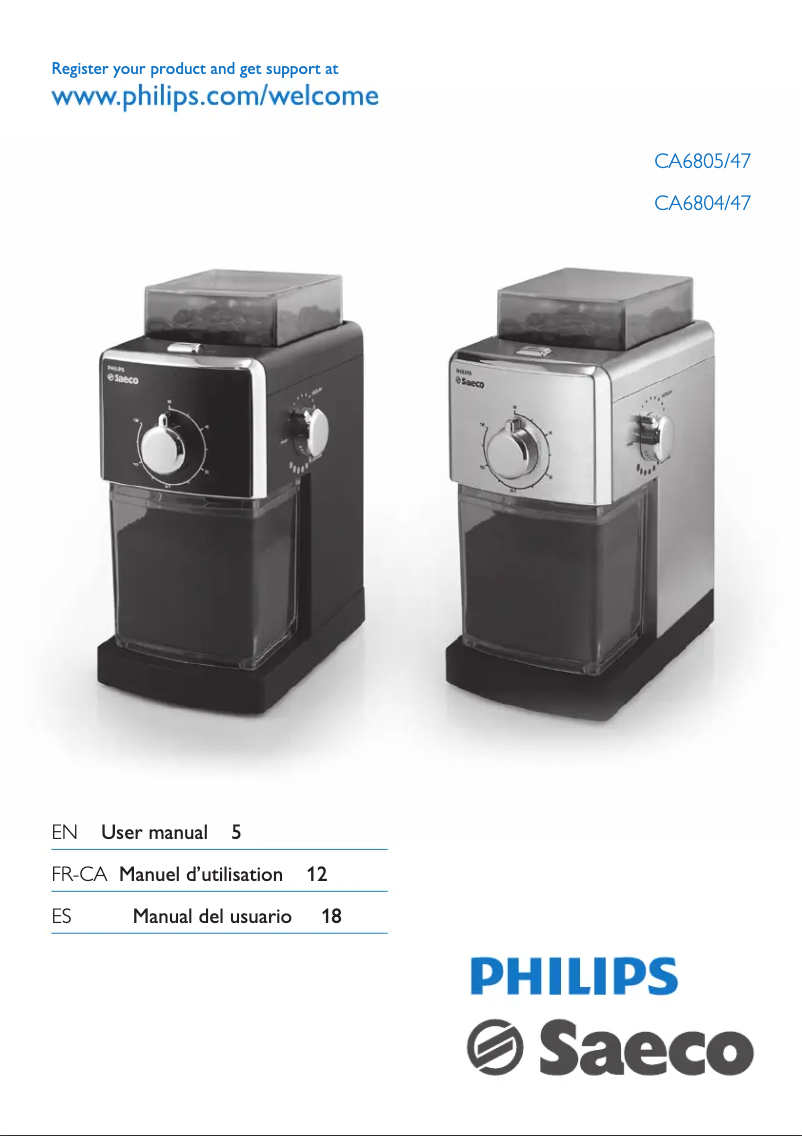 Page 1 de la notice Manuel utilisateur Philips Saeco CA6805