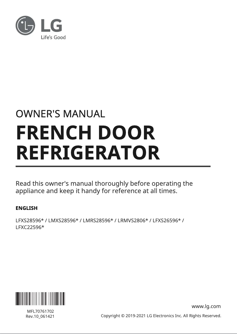 Page 1 de la notice Manuel utilisateur LG LRMVS2806S