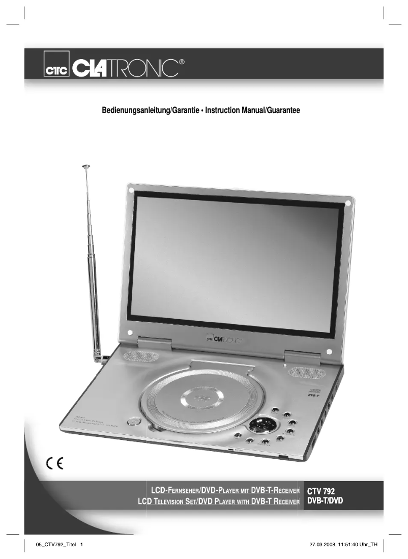 Page 1 de la notice Manuel utilisateur Clatronic CTV 792