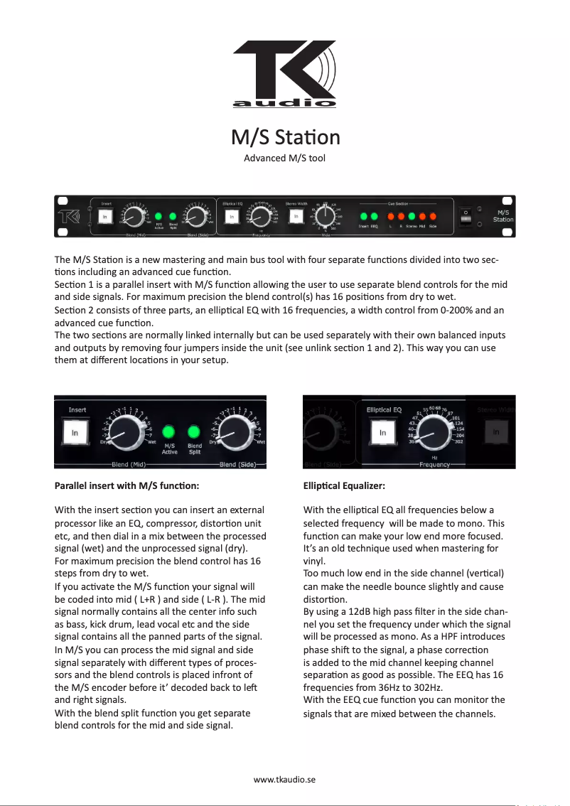Page n°1 - Manuel utilisateur TK Audio M/S Station