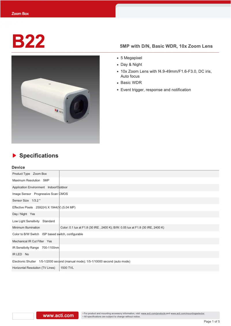 Image de la première page du manuel de l'appareil B22