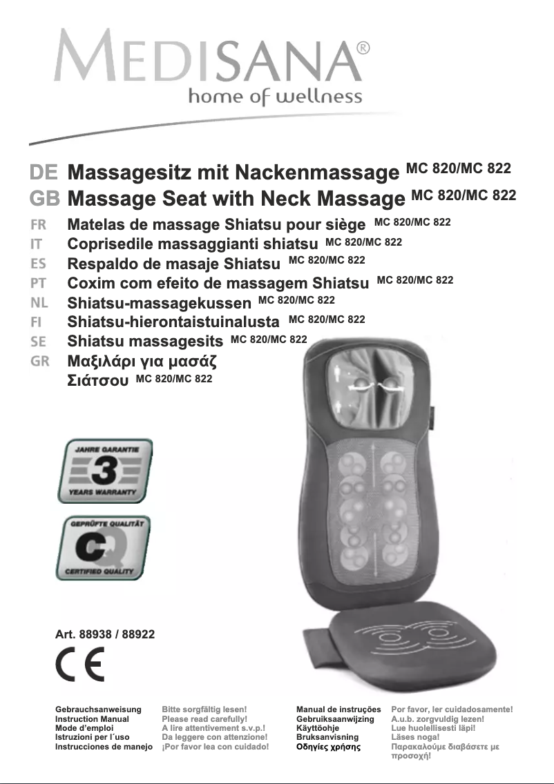 Image de la première page du manuel de l'appareil Shiatsu MC 822
