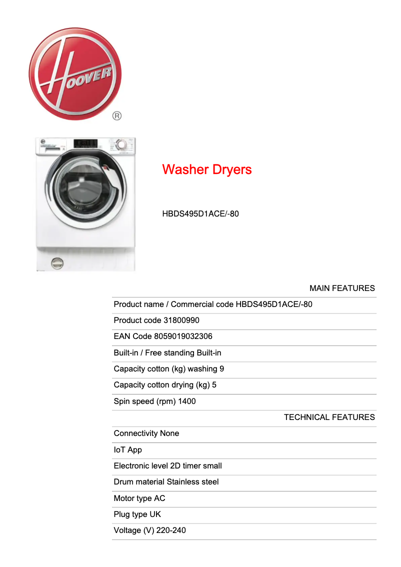 Image de la première page du manuel de l'appareil H-WASH 300 LITE HBDS495D1ACE/-80