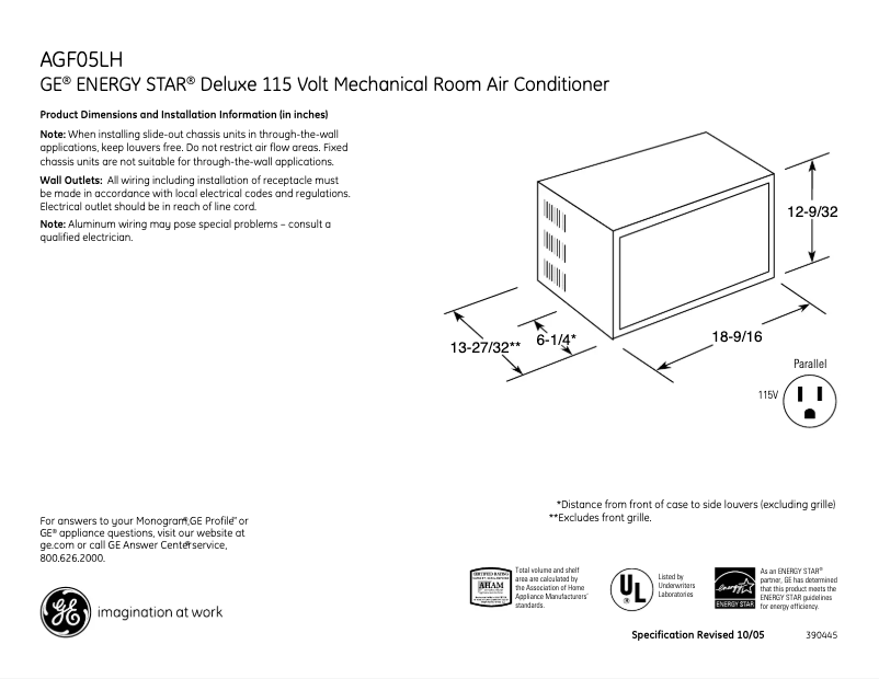 Page n°1 - Fiche technique GE AGF05LH