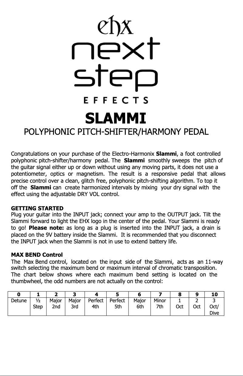 Page n°1 - Manuel utilisateur Electro Harmonix Next Step Slammi