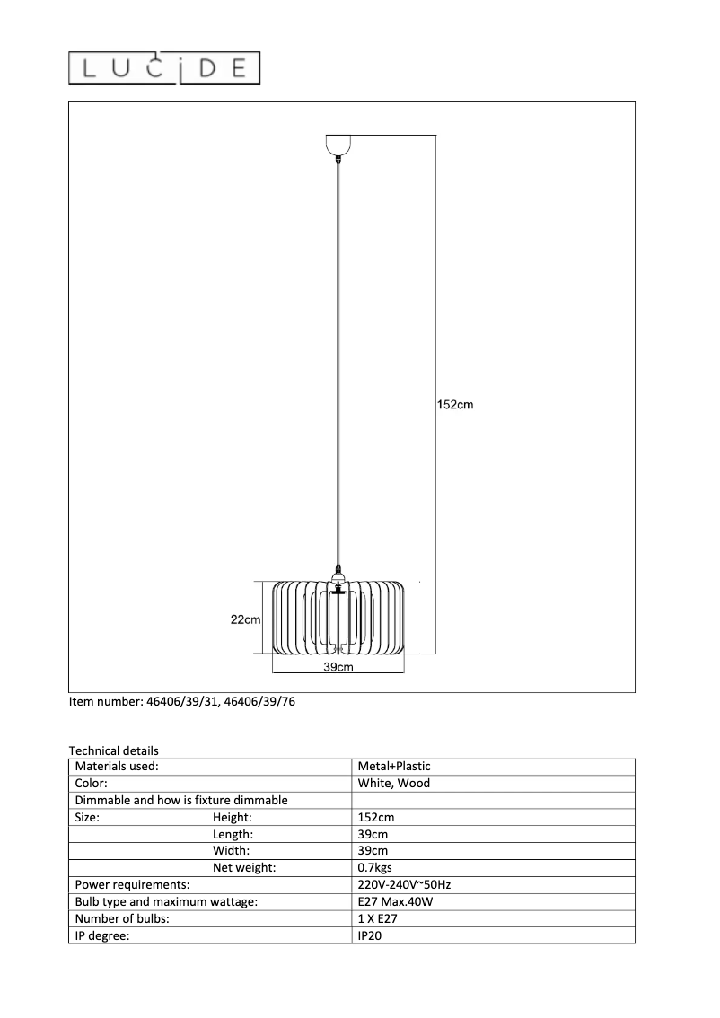 Page 1 de la notice Manuel utilisateur Lucide Etta
