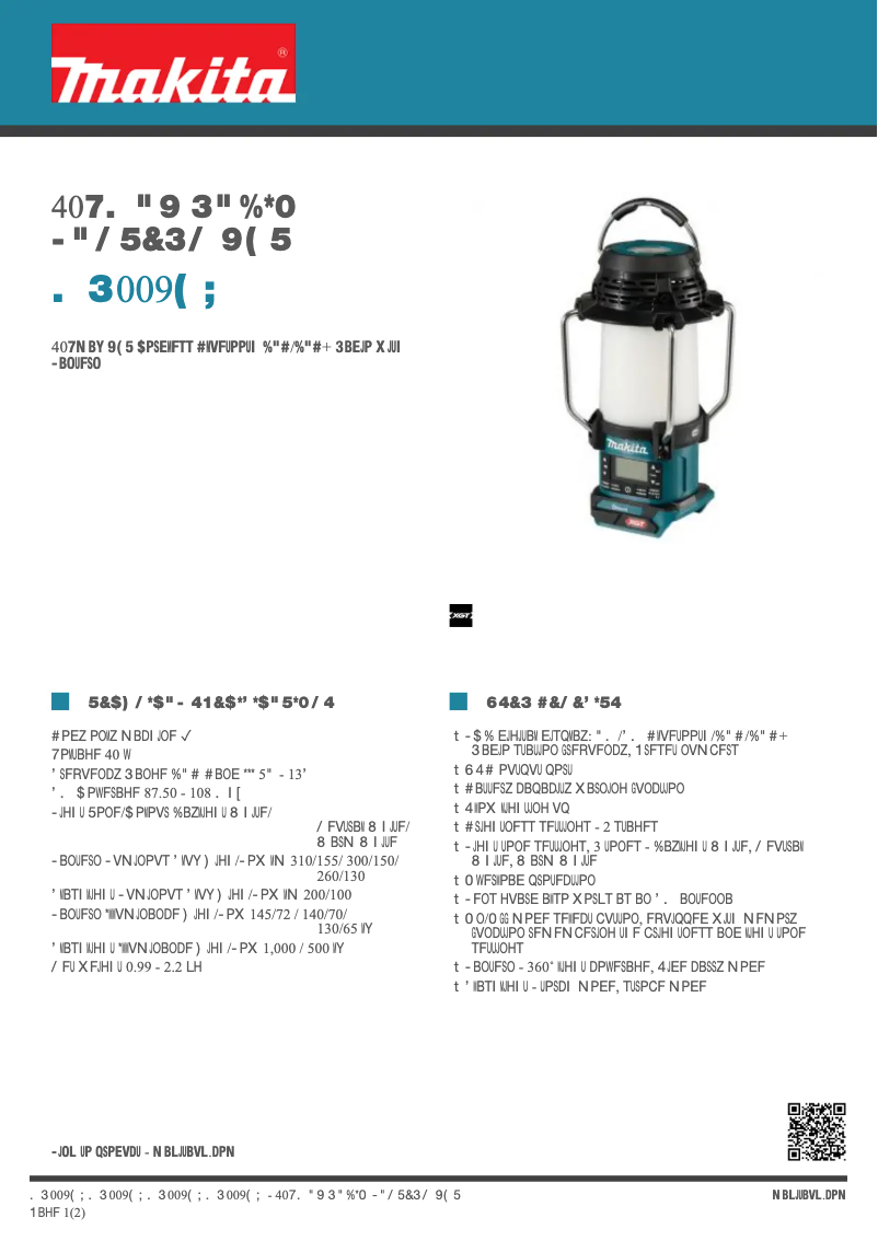 Page n°1 - Fiche technique Makita MR009GZ