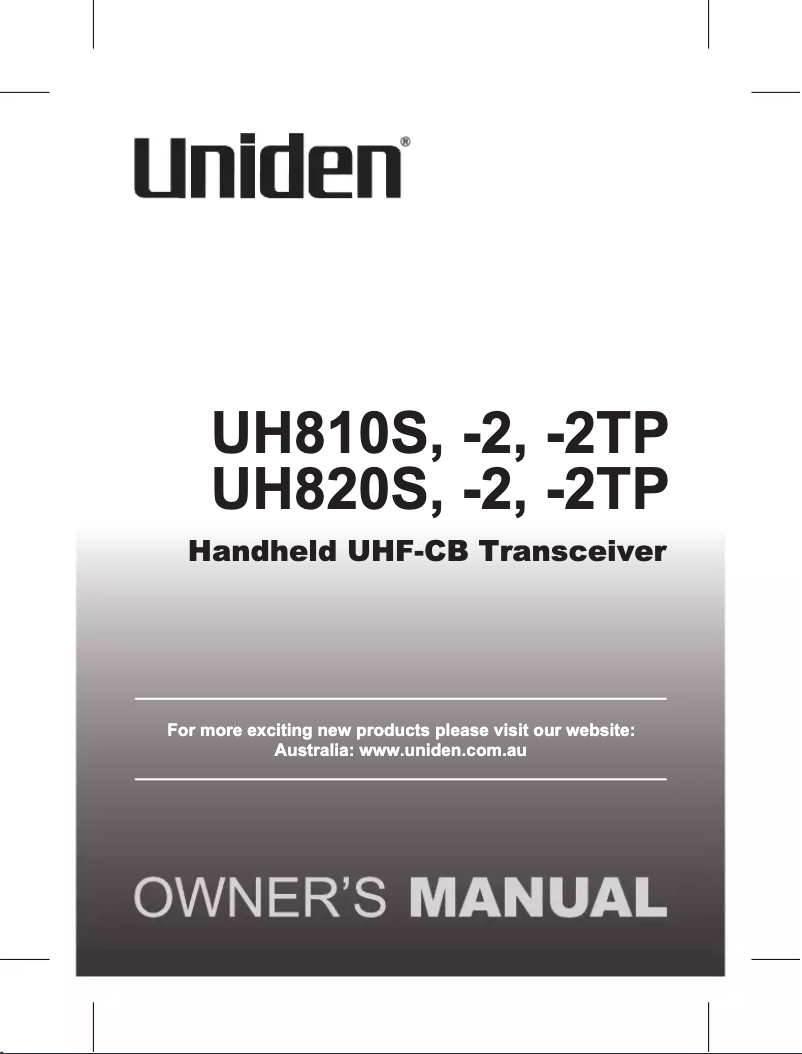 Page n°1 - Manuel utilisateur Uniden UH820S