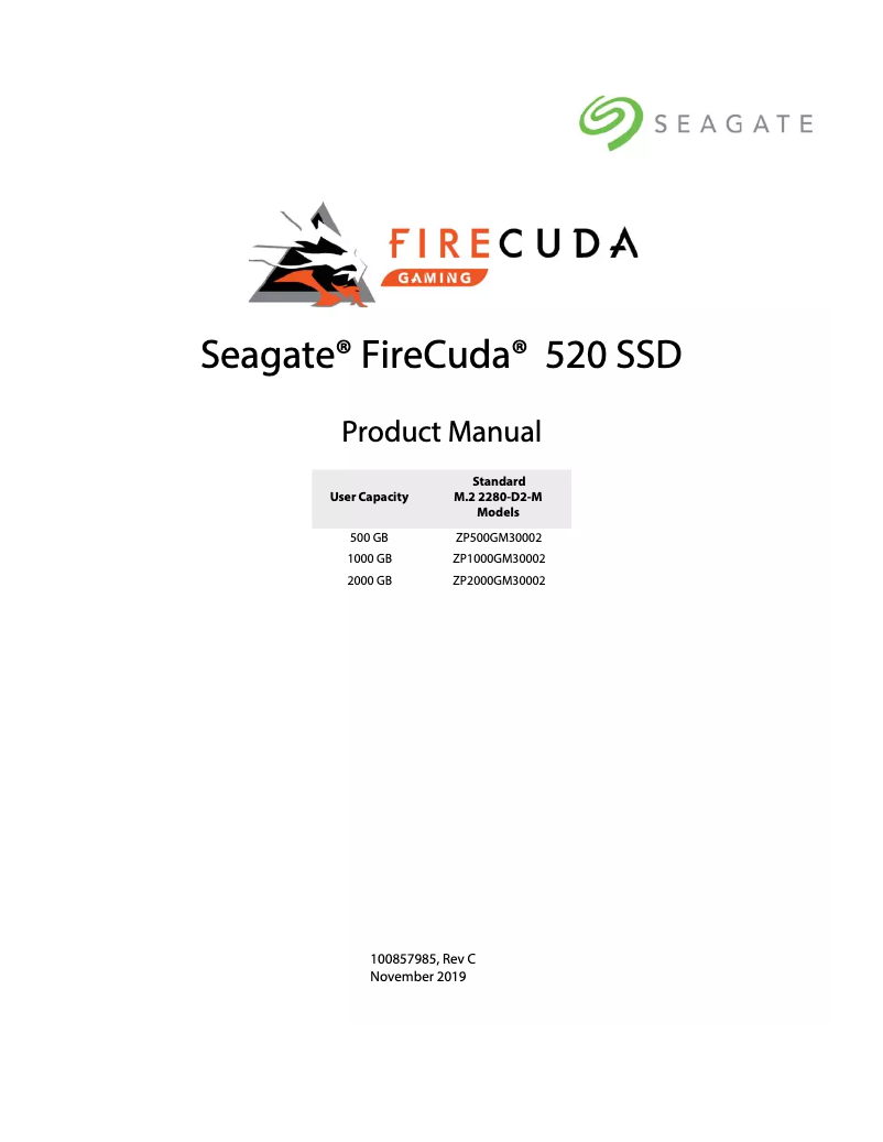 Page 1 de la notice Manuel utilisateur Seagate FireCuda