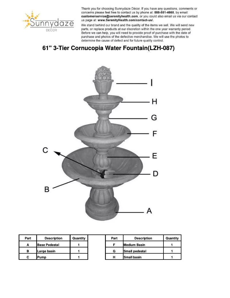 Page 1 de la notice Manuel utilisateur Sunnydaze Decor LZH-087