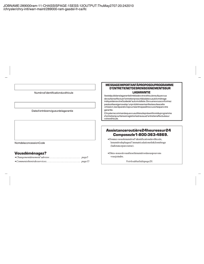 Image de la première page du manuel de l'appareil Ram 1500 (2011)