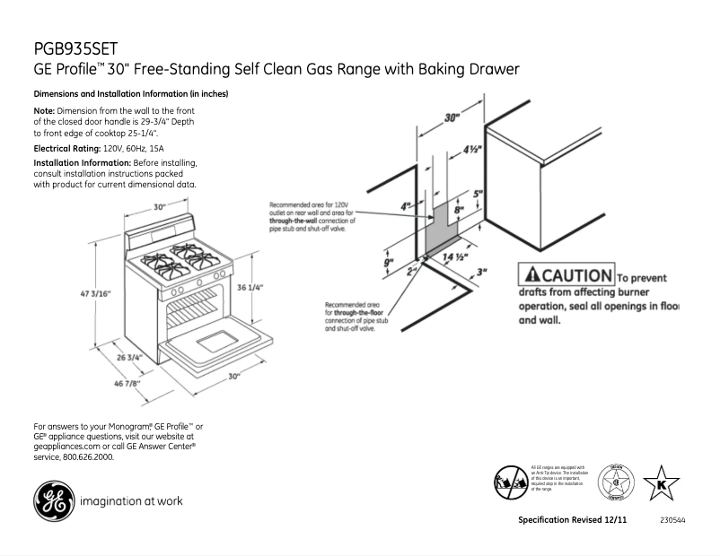 Page n°1 - Fiche technique GE Profile PGB935SETSS