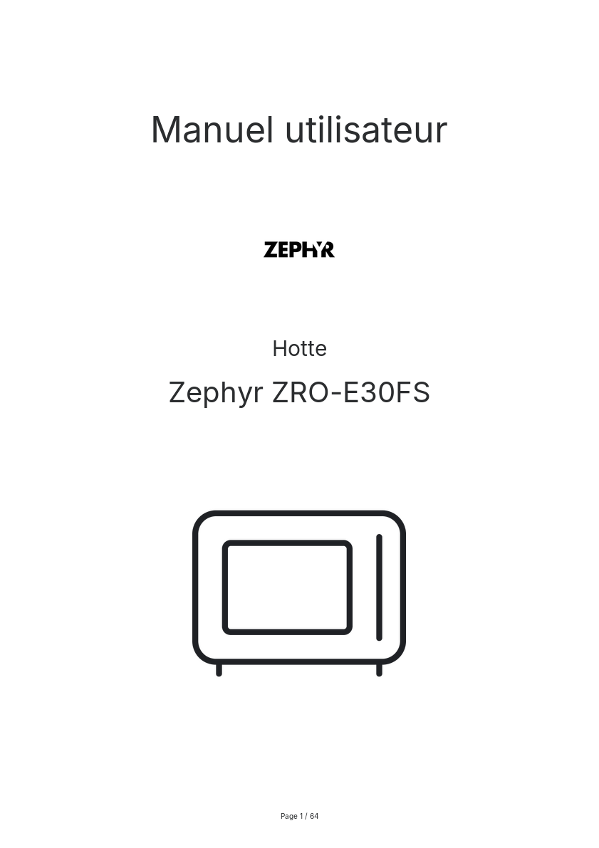 Page n°1 - Manuel utilisateur Zephyr ZRO-E30FS