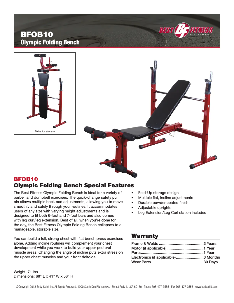 Page 1 de la notice Fiche technique Best Fitness BFOB10