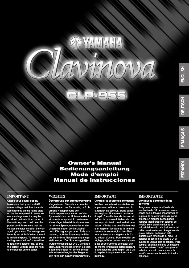 Page 1 de la notice Manuel utilisateur Yamaha Clavinova CLP-955