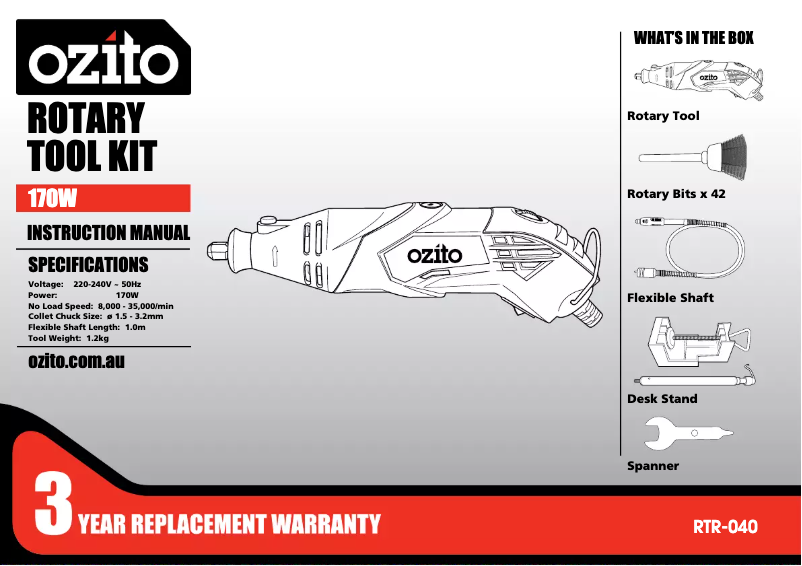 Page 1 de la notice Manuel utilisateur Ozito RTR-040