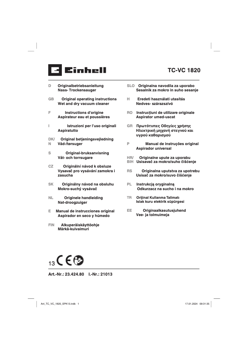 Página 1 del manual Manual de usuario Einhell TC-VC 1820