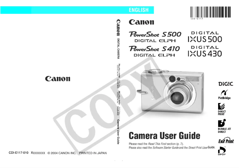 Page 1 de la notice Manuel utilisateur Canon PowerShot S410