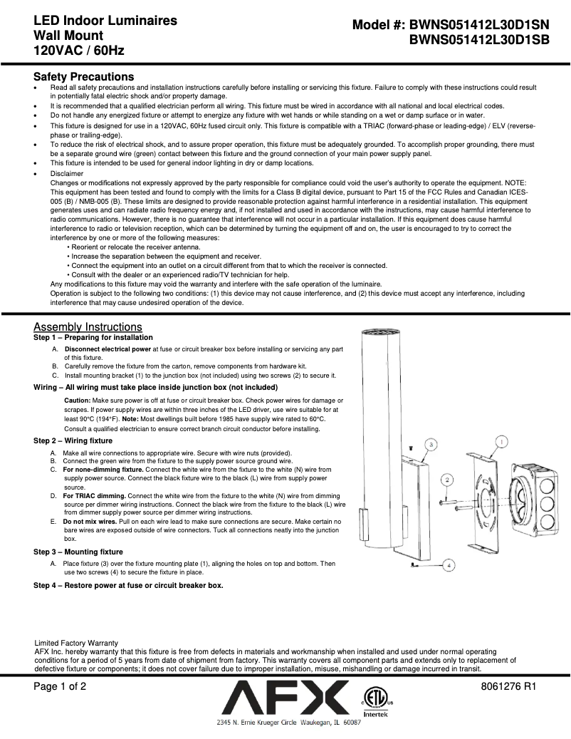 Image de la première page du manuel de l'appareil Bowen BWNS051412L30D1SB