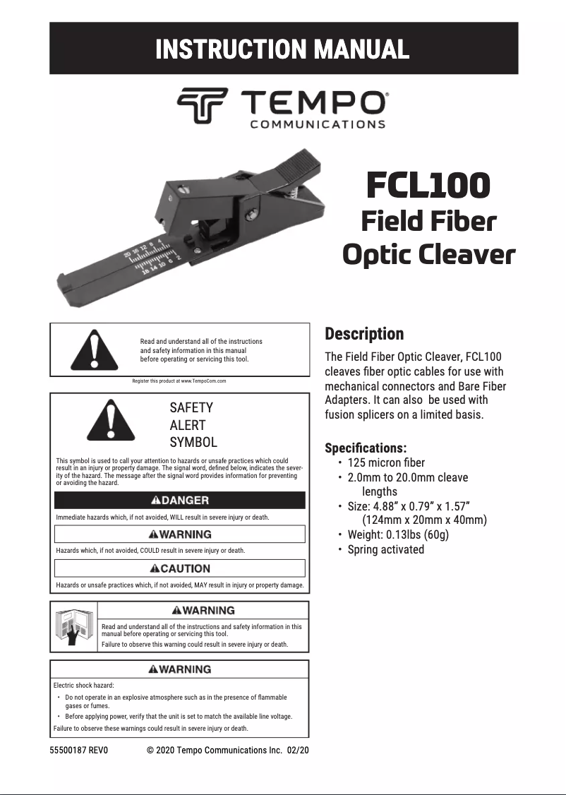 Imagen de la primera página del manual del dispositivo FCL100