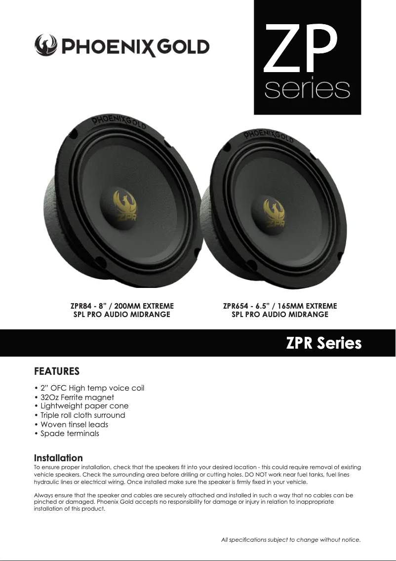 Page 1 de la notice Manuel utilisateur Phoenix Gold ZPR84